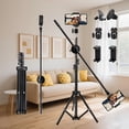 thumbnail image 1 of Dual-Phone Tripod for Live Streaming, Meetings, Travel - Sturdy Iron, Adjustable to 67", Portable Foldable Stand for Hiking, 1 of 11