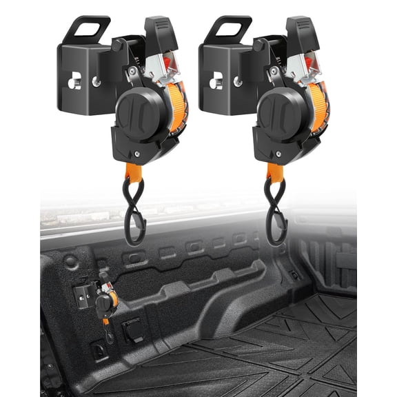 Dual-Pivot Retractable Truck Bed Ratchet Straps for Ford F150 97-14, Multi-Angle Rotation Bed Mounted Retractable Tie Down Straps Compatible with f150, Dodge, Chevy, GMC, Jeep Gladiator (2Pcs)
