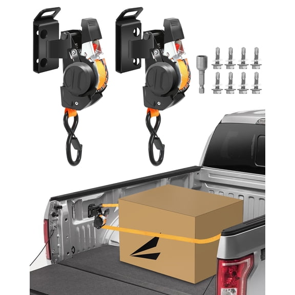 Dual-Pivot Retractable Truck Bed Ratchet Straps for Ford F150, Compatible with 2009-2014 Ford F-150,Multi-Angle Rotation Bed Mounted Retractable Tie Down Straps (2Pcs)