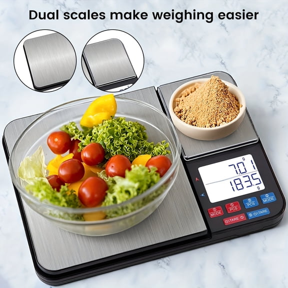Dual-Platform Digital Kitchen Scale, 0.01g/1g Precision, 10kg/22lb Max Capacity, Dual Weighing Pans, Electronic & Mechanical Scale, Battery Not Included