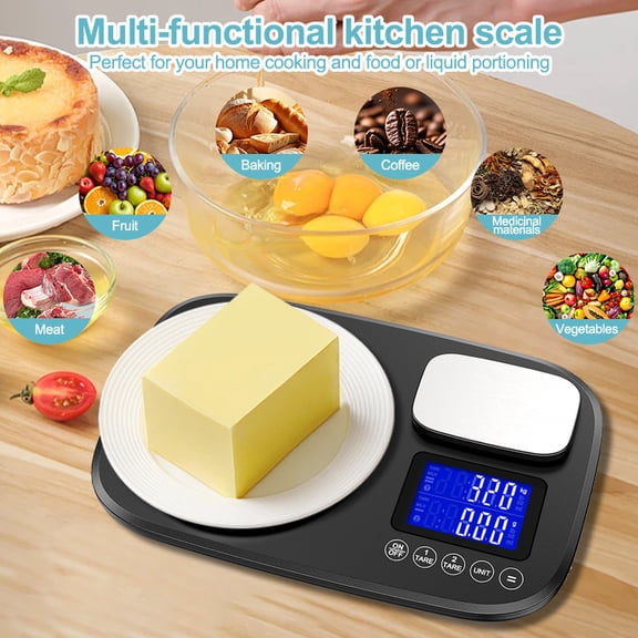 Dual Platform Digital Kitchen Scale,33lb/15kg High Accuracy Food Scale With Rechargeable Battery & AAA Battery Backup,LCD Display for Cooking,Baking,Black