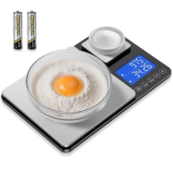 Dual Platform Food Kitchen Scale with 0.01g/0.001oz High Precision, 15kg/33lb Bakery Scale, Dual Accuracy Kitchen Scale for Sourdough Bread, Baking and Cooking with 7 Unit Tare and Totalizer