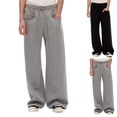 thumbnail image 1 of Dual Pockets Wide Leg Sweatpants for Men Loose Street Trousers Elastic Drawstring Waist Open Leg Casual Pants | Soft Drape Knit Oversized Sweatpants Front & Back Storage Pockets Black,L, 1 of 6