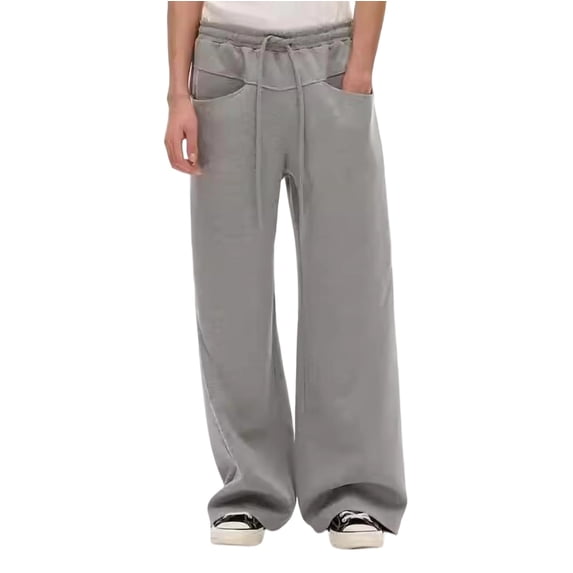 Dual Pockets Wide Leg Sweatpants for Men Loose Street Trousers Elastic Drawstring Waist Open Leg Casual Pants | Soft Drape Knit Oversized Sweatpants Front & Back Storage Pockets Gray,XXXL
