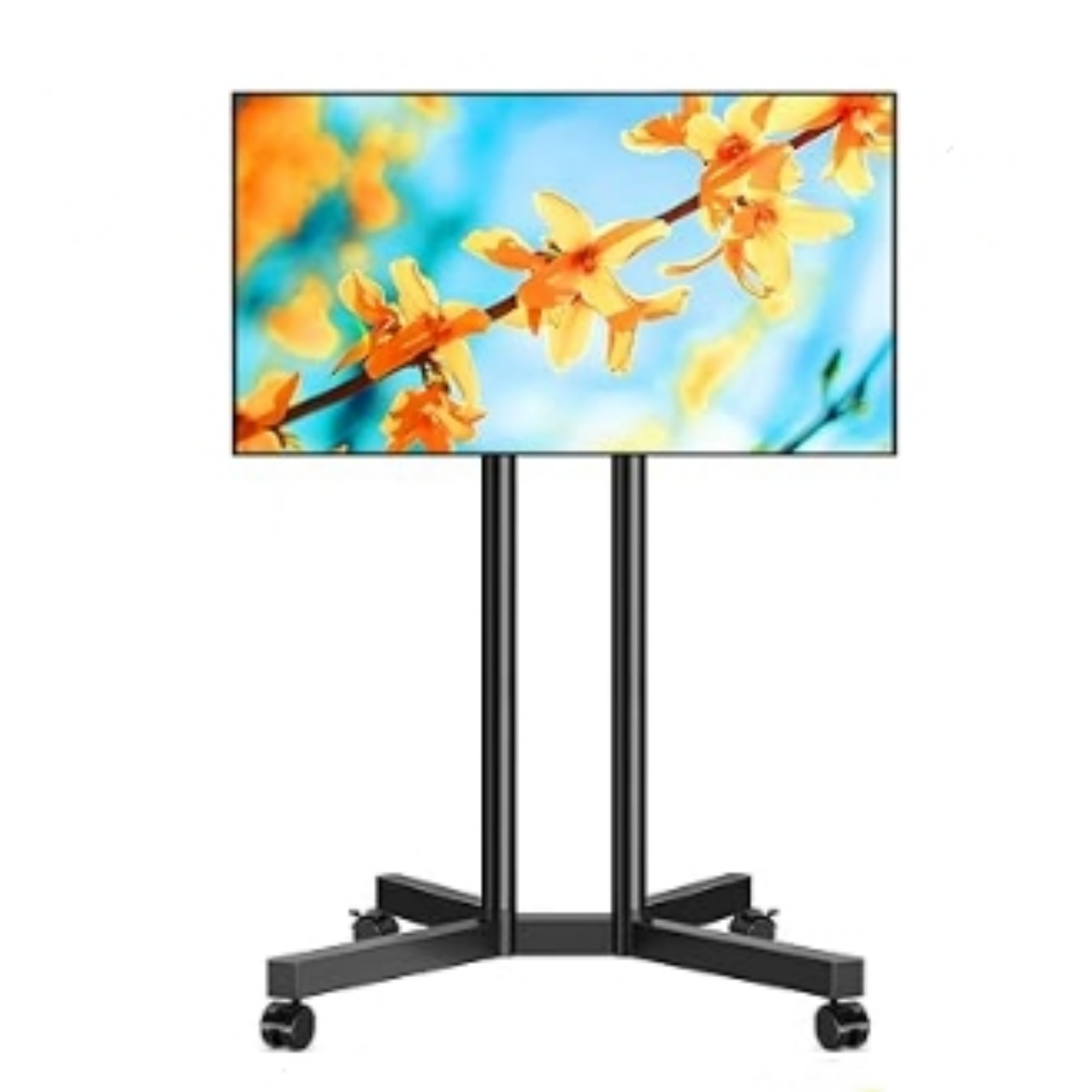 5Rcom Mobile TV Stand On Wheels For 32-75" TVs - Height Adjustable, Dual-Pole, Lockable Wheels, Holds 88 Lbs, VESA 100x100 To 400x400