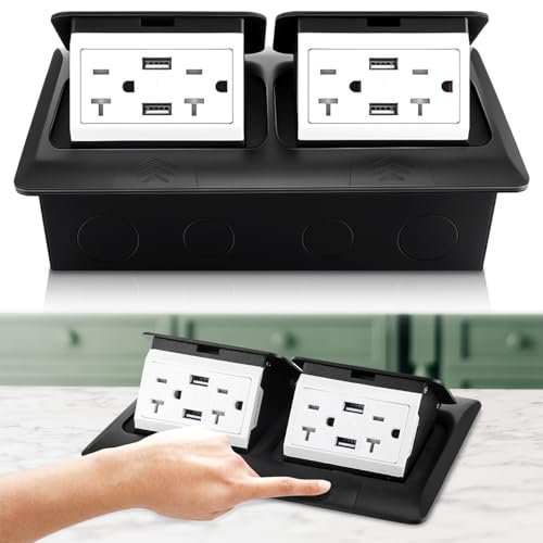 Dual Pop up Floor Electrical Outlet Cover Box with 4.8A USB Charger 20Amp Waterproof Weatherproof Floor Tamper Resistant Receptacle Outlet for Countertop Home$$Tools & Hardware Other