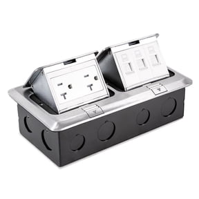 Dual Pop-Up Floor Electrical Outlet Box Kit, 20 Amp TR Receptacle Outlet, 3-Port LAN Datacom Receptacle, Waterproof Gasket for Countertop Home