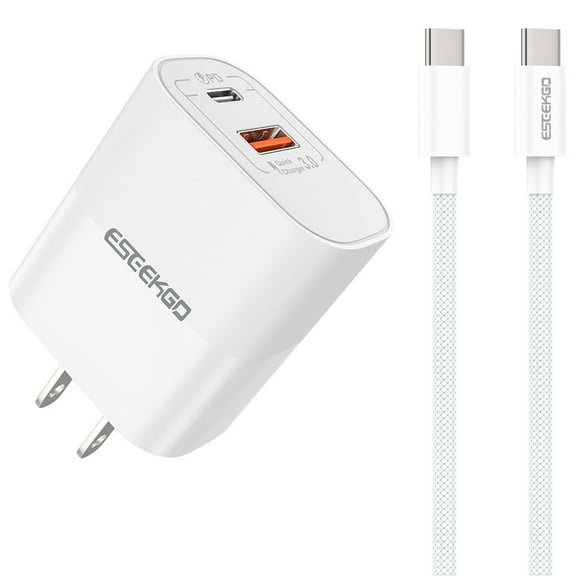 Dual Port 20W USB-C PD 3.0 Power Delivery + 18W Quick Charge 3.0 Fast Wall Charger + USB-C Cable - White