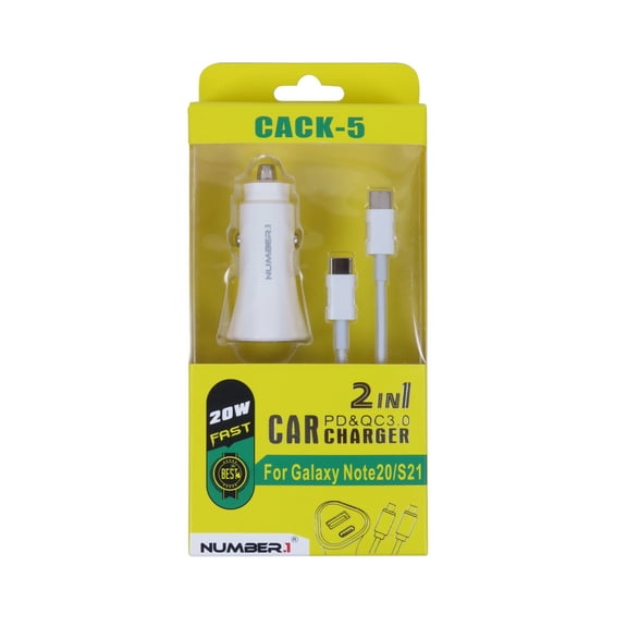 Dual Port Car Charger 20W Superfast Charging 3.0 with PD USB-C to USB-C Cable