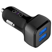 Dual Port Car Charger, Akiko 4.4A/22W 2-Port USB Smart Power Car Charger Portable Power Adapter w/ Rapid Fast Technology Charging - Retail Packaging - Black/Gray