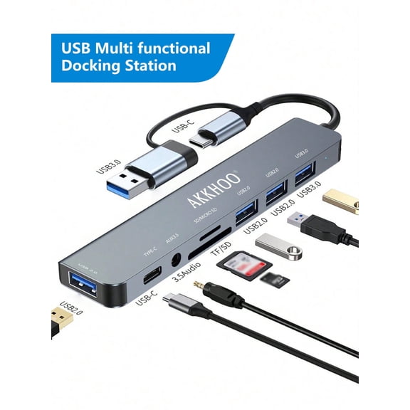 USB-C 8-in-2 Fast Expansion Dock for MacBook, with Gigabit Ethernet, SD/TF Card Reader, 2 USB 3.0 Ports, PD 3.0 Charging - Universal Multi-Port Dongle