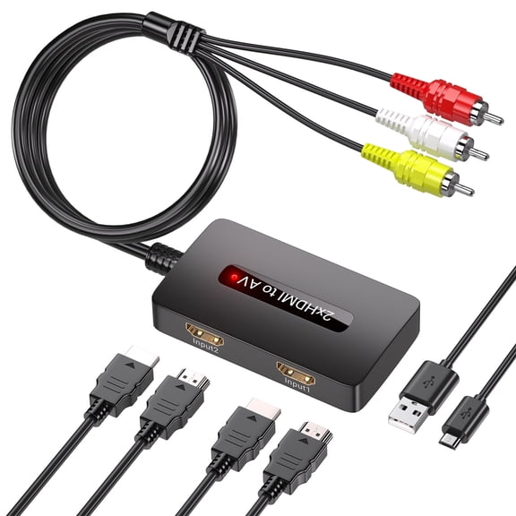 Dual Port HDMI to RCA Converter, 2-Way HDMI AV Composite Adapter for Selectable Single Output on Traditional RCA TVs