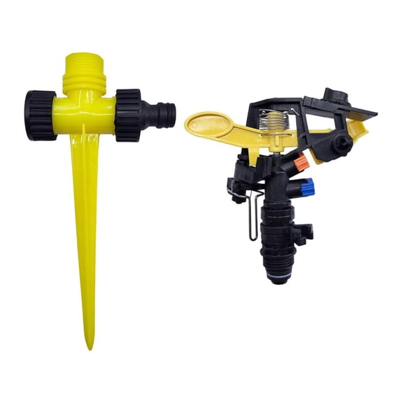 Dual-Port Rocker Garden Sprinkler with Ground Spike for Efficient Lawn Irrigation, 7-8 Meter Spray Radius and Adjustable Coverage