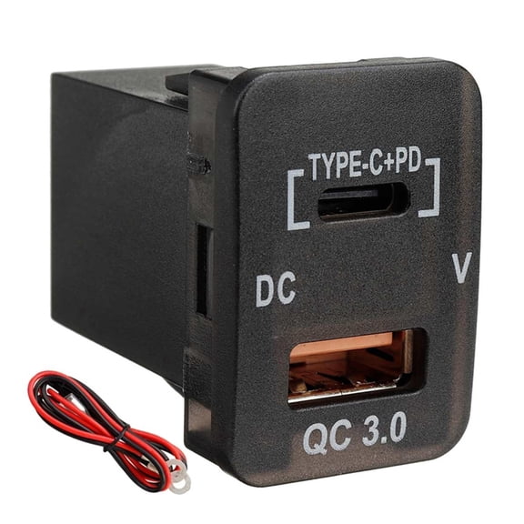 Dual Port Type-C+PD QC3.0 Car Dash Charger Adapter Voltmeter For Toyota 30x20mm