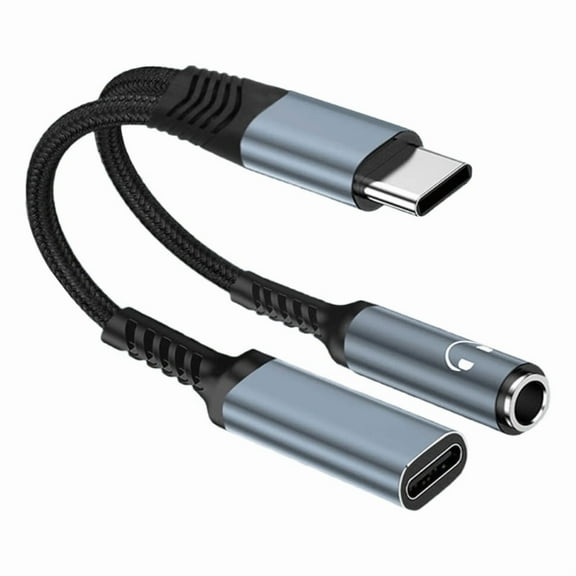 Dual Port Type C To 3.5mm Audio Splitter And PD60W Charging Cable With Built In DAC Chip For HIFI Sound