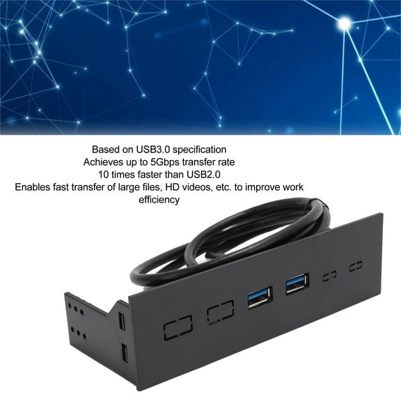 Dual Port USB 3.0 Hub For Computer, 5.25" Drive Bay Mount, Fast 5Gbps File Transfer  Expansion