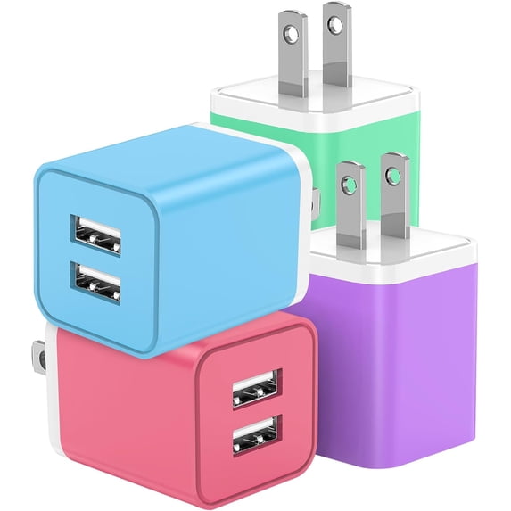 Dual Port USB Charger Block, [4Pack] Fast Charging Blocks 5V 2.1A,USB ...