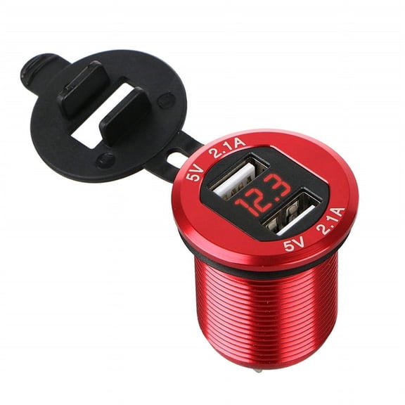 Dual Port USB Red LED Digital Voltmeter Car Cigarette Lighter Charger Socket w/