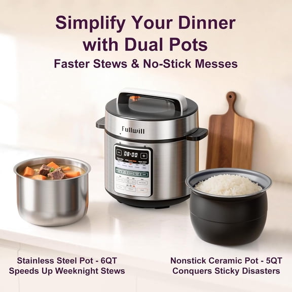 Dual-Pot Electric Pressure Cooker 6+5QT Upgraded 12-in-1 Multi-Cooker Stainless Steel Nonstick for Stew Rice Soup Yogurt
