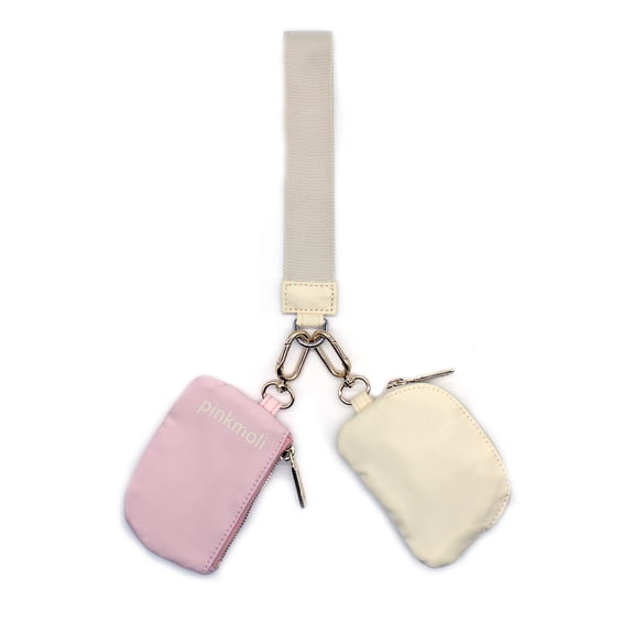 Dual Pouch Wristlet Golden MetalZipper Mini Portable Detachable  Small Keychain Wallet Coin Purse Handbag For Fashionista