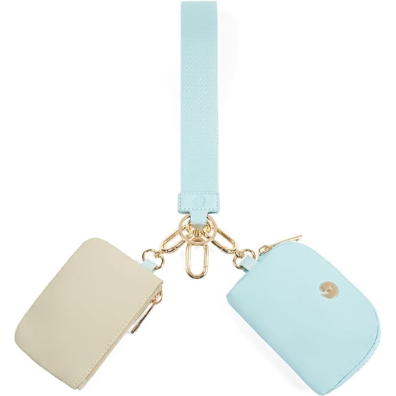 Dual Pouch Wristlet  Wallets for Women with 2 Detachable Zipper  Purse - Small and Portable Mini Card Wallet for Women Men  Hardware Ice Blue Khaki