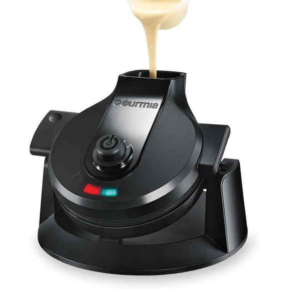 Dual Pour Waffle Maker Belgian Waffle Maker with Mess Free Spout, Nonstick Plates, Compact Upright Storage, 800W, Black