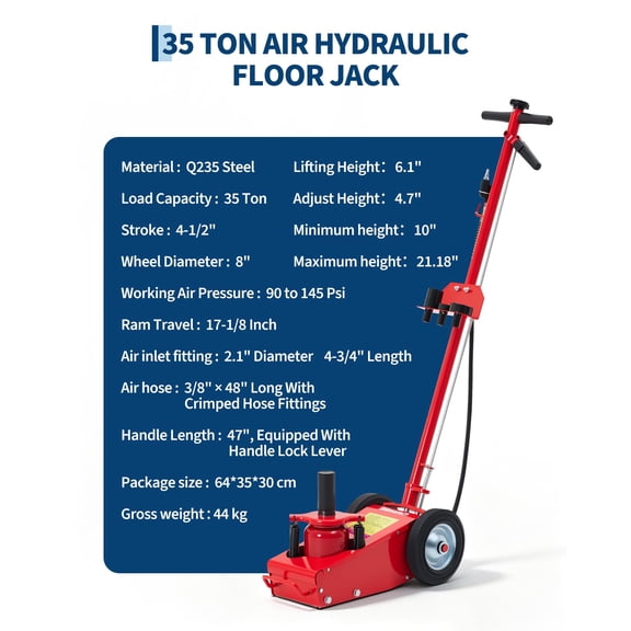 Dual Power Air Manual Hydraulic Floor Jack Heavy Duty, 77000 lbs Overload Protection Adjustable Handle for Truck Trailer Tractor