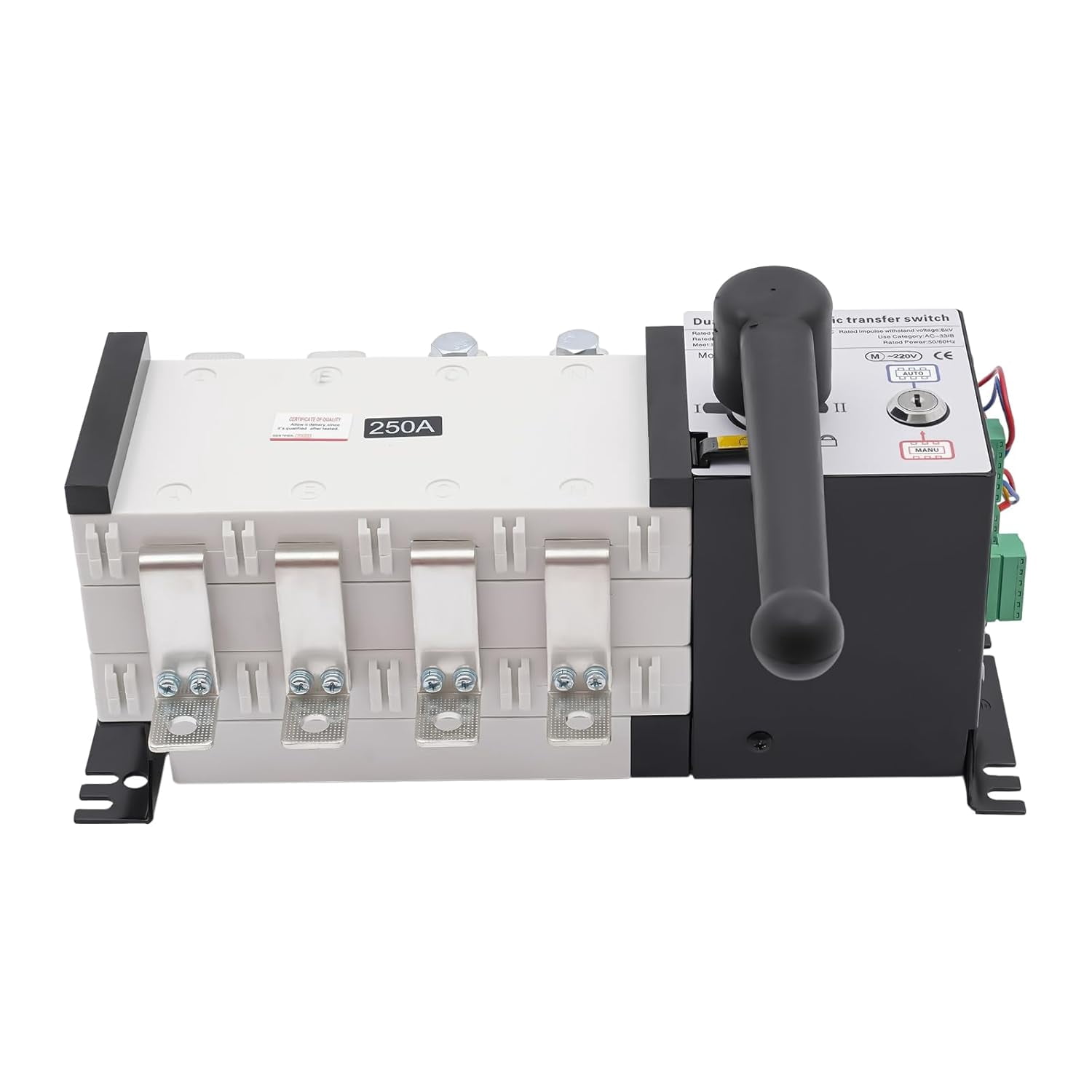 Dual Power Automatic Transfer Switch, 250A 110V Industrial Automatic Transfer Switch Manual/Auto Adjustment, Dual Power Generator Changeover Switch for Factories 4P 250A