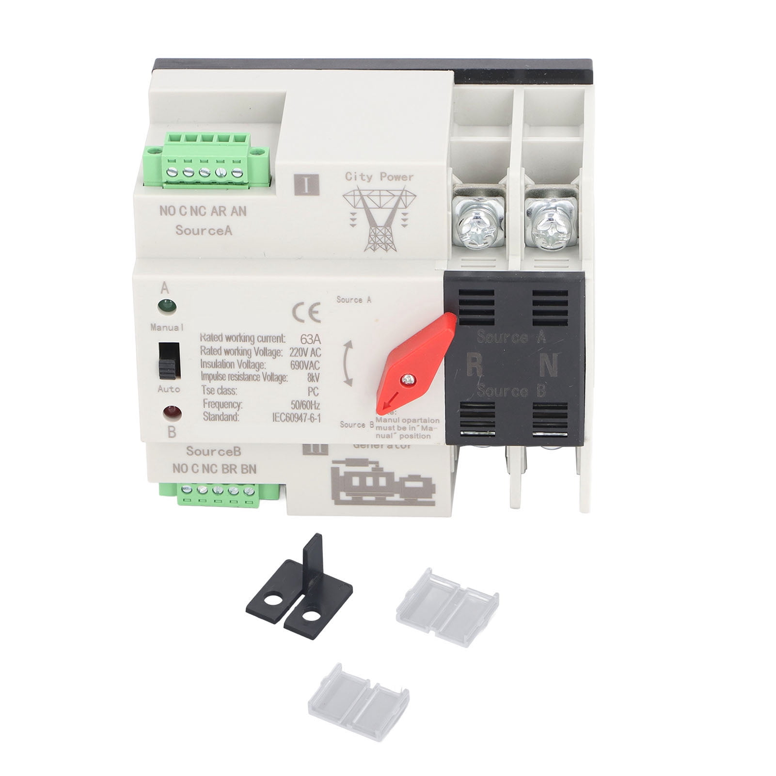 Dual Power Automatic Transfer Switch, 2P Millisecond Fast Switching Timing Controller, AC220V Rail Type ATS, 63A Mains to Motor Transfer, Reliable and Efficient Power Distribution for Industrial