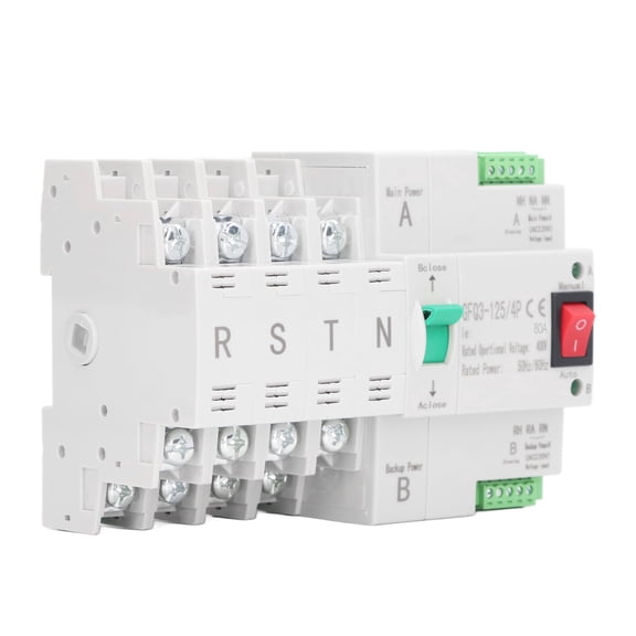Dual Power Automatic Transfer Switch 4P Millisecond Fast Switching Timing Controller Din Rail Installation AC400V 80A / 15.0 x 11.0 x 9.0 inches