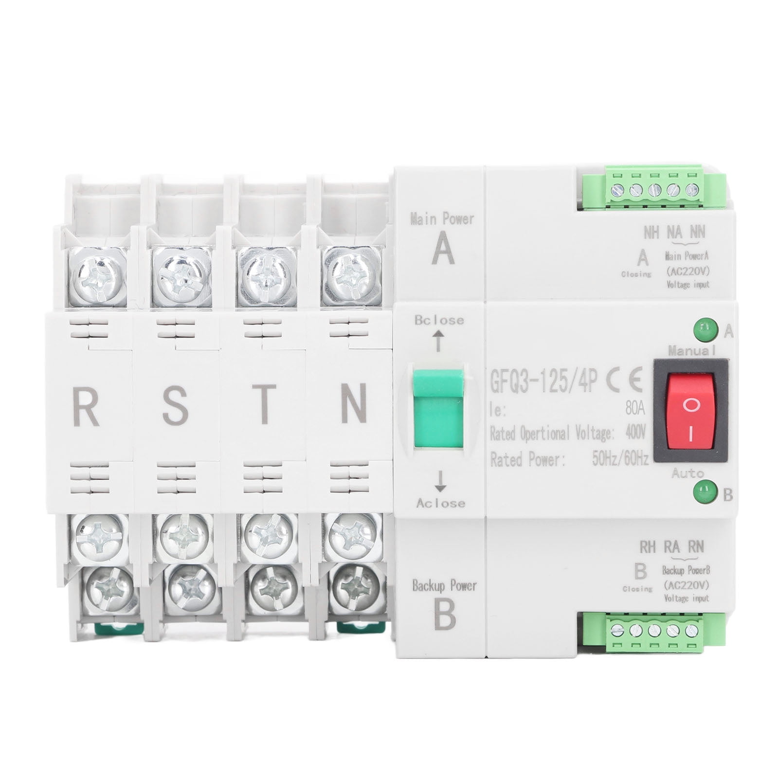 Dual Power Automatic Transfer Switch, AC 400V 80A 4P ATS Generator Transfer Switch Changeover Switch Auto Manual Transfer Switch Millisecond Switching Automatic Power Transfer Switch