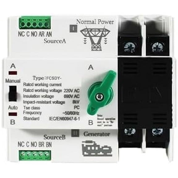 Dual Power Automatic Transfer Switch ATS 110V 220V PC Dual Power Automatic Transfer Switch 63A 100A Household Power Transfer Switch 50/60Hz(FCSDY-2P-220VAC,100A)$$Garden &