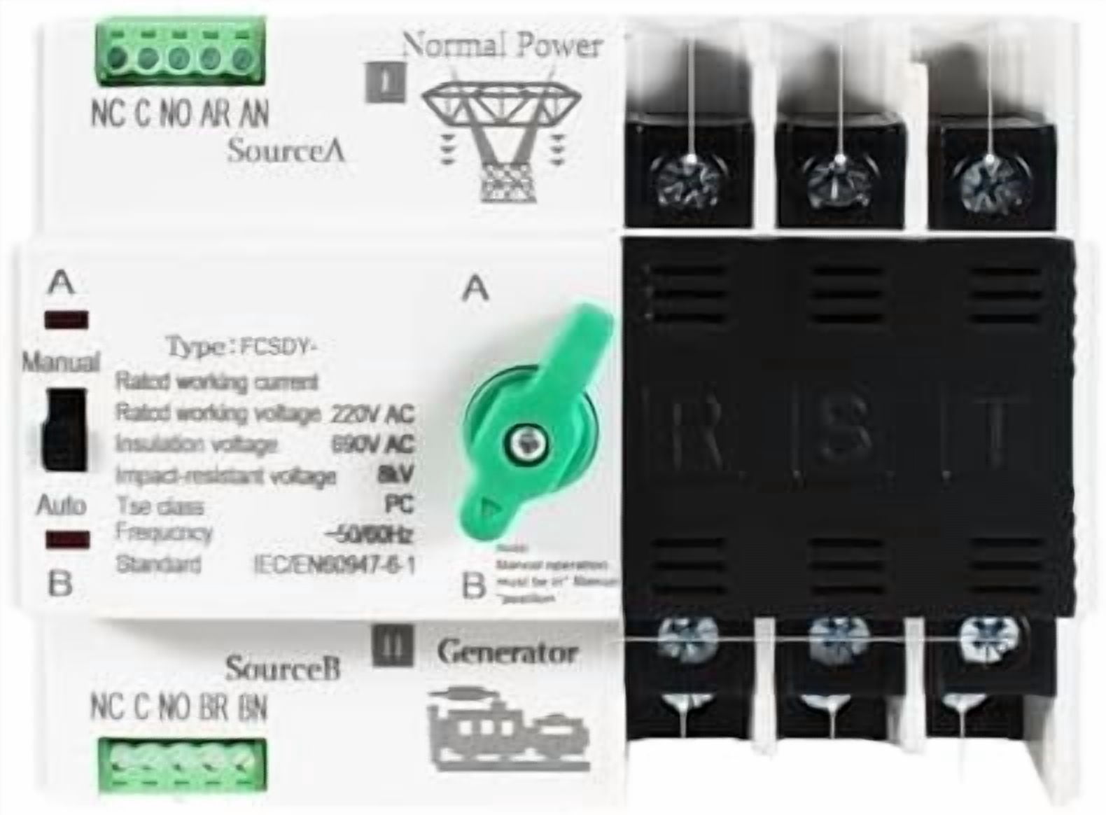 Dual Power Automatic Transfer Switch ATS 110V 220V PC Dual Power Automatic Transfer Switch 63A 100A Household Power Transfer Switch 50/60Hz(FCSDY-3P-110VAC,63A)