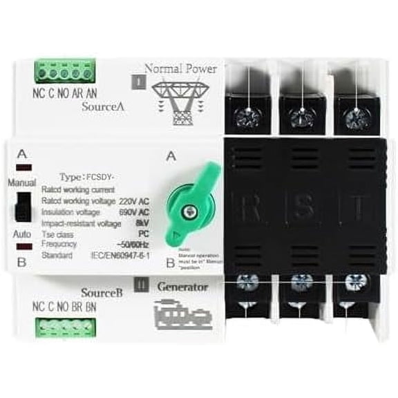Dual Power Automatic Transfer Switch ATS 110V 220V PC Dual Power Automatic Transfer Switch 63A 100A Household Power Transfer Switch 50/60Hz(FCSDY-3P-220VAC,100A)$$Garden &