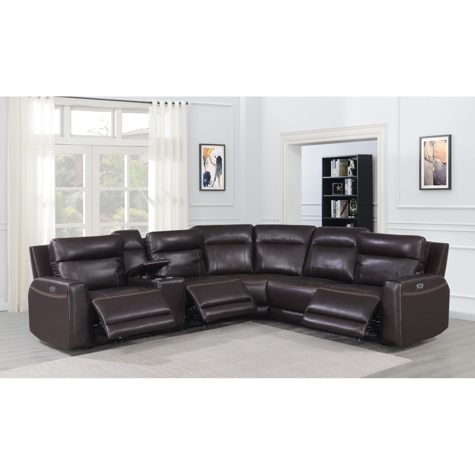 DualPower Leather Sectional, TopGrain Burgundy Leather, Power