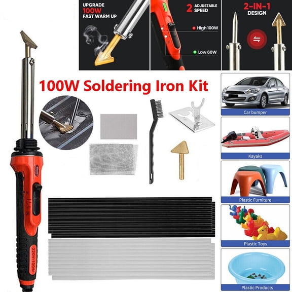 Dual-Power Plastic Welder Kit 100W with 3 Tips and 20 Rods for Professional Repairs on Car Bumpers,Kayaks,Toys,and Electronics