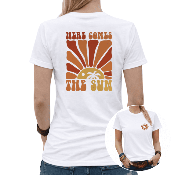 Dual Print Palm Tree Sunset Womens Print Tshirt Graphic Tees White S-5XL Tops