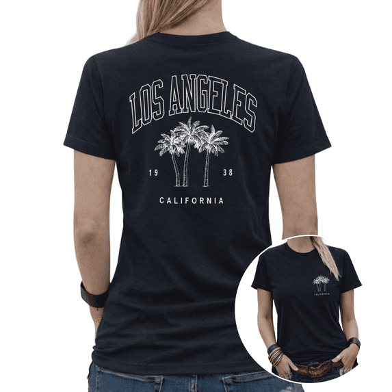 Dual Print Palm Tree Sunset Womens Print Tshirt Graphic Tees White S-5XL Tops