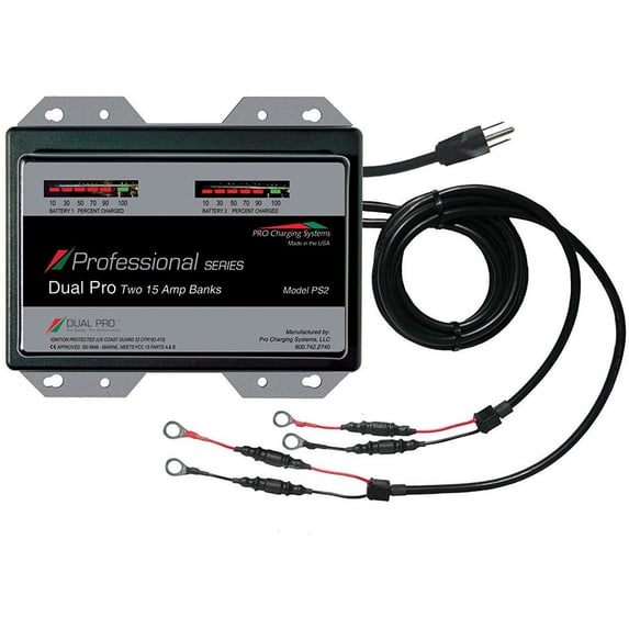 13" Black, Red, and Yellow Dual Pro Professional Series Battery Charger 30A 2-15A-Banks 12V or 24V