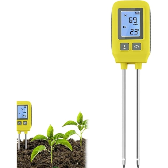 Dual Probe Soil Tester, High-Precision Digital Display Soil Tester with LCD Display, Measuring Range: N/P/K: 0-1999mg/kg, Measurement Value: NPK, Probe Diameter: 5mm, Temperature: 0-60, for Soil