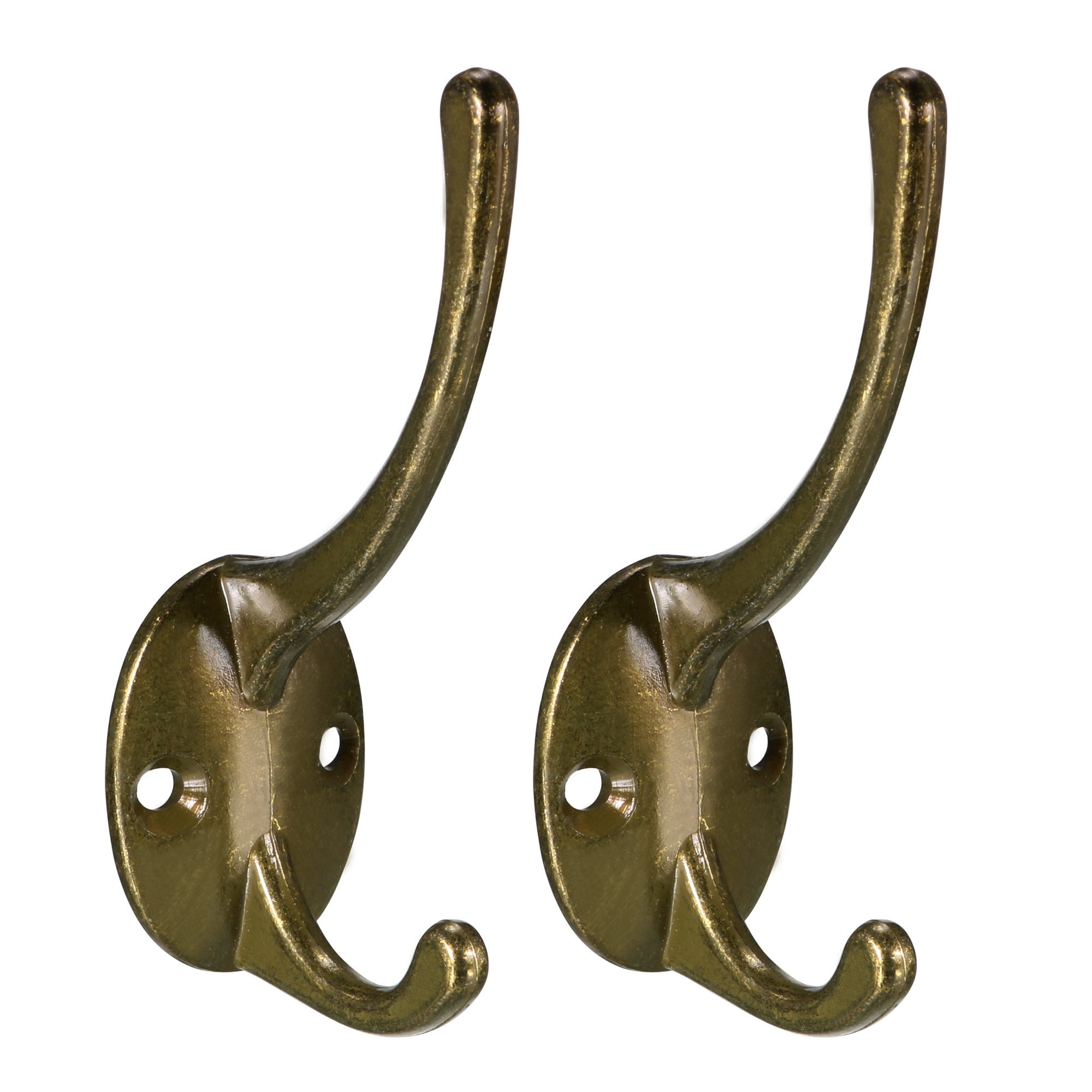 Dual Prong Coat Hooks Wall Mounted Retro Double Hooks Utility Gold