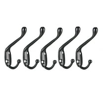 Unique Bargains Dual Prong Coat Hooks Wall Mounted Retro Double Hooks Utility Black Hook for Coat Towel Hat 80mm x 18mm x 55mm 5Pcs