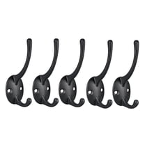 Unique Bargains Dual Prong Coat Hooks Wall Mounted Retro Double Hooks Utility Black Hook for Coat Towel Hat 87mm x 29mm x 42mm 5Pcs