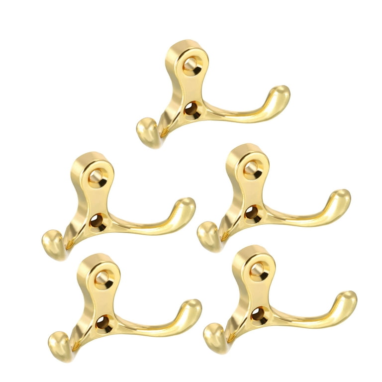 Dual Prong Coat Hooks Wall Mounted Retro Double Hooks Utility Gold Hook for  Coat Towel Key Hat 30mm x 55mm x 29mm 5pcs