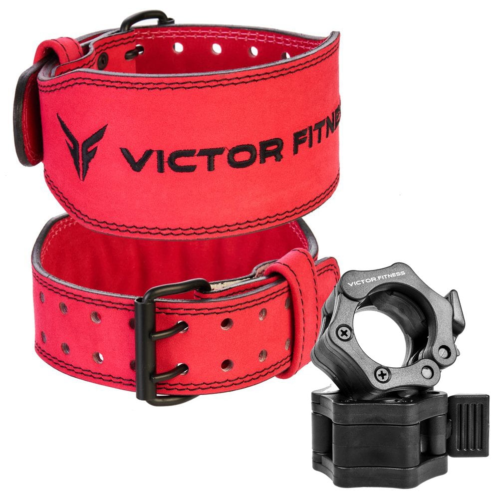 Dual Prong Leather Weight Lifting Belt + Quick Release Barbell Collars