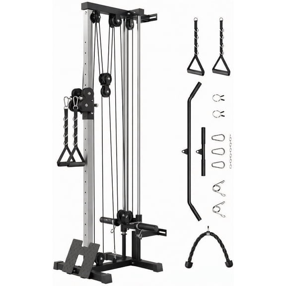 Dual Pulley Wall Mount Cable Machine for Home Gym, LAT Pulldown & Crossover Station with 18 Adjustable Positions, 400LB Capacity Multifunctional Strength Training Equipment