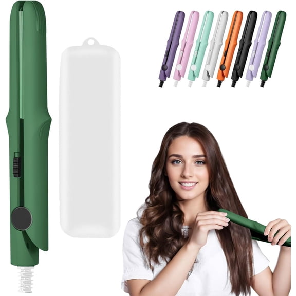Dual Purpose Curling Wand and Straightener for Women and Girls, Long-Lasting Portable Hair Styler for All Hair Types (Green)