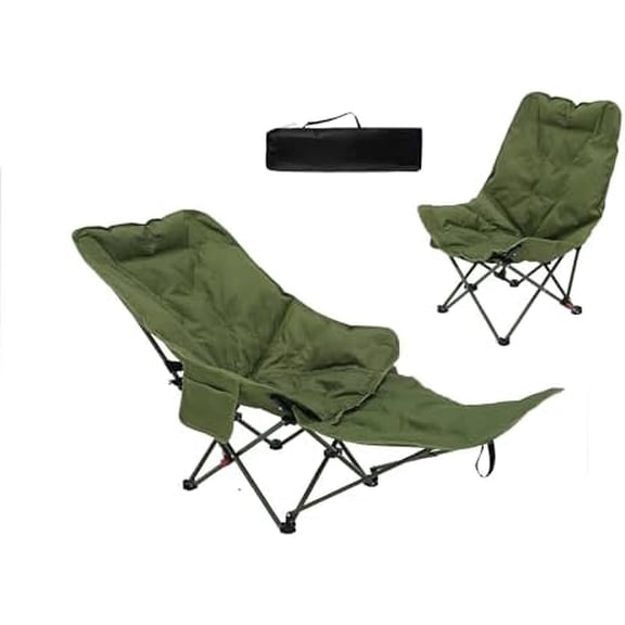 Dual Purpose Folding Camping Cot and Chair with Removable Footrest for Adults, Easy-to-Assemble Adjustable Sleeping Chair with Carry Bag for Fishing, Hiking, Travel, Home (Dark Green)