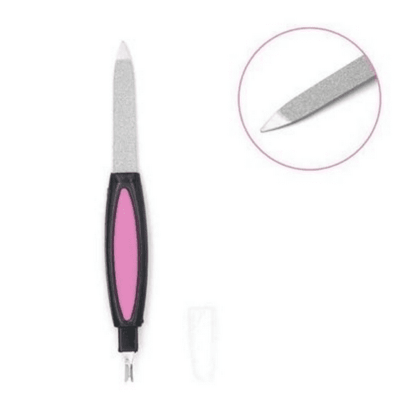 Dual-Purpose Nail File with Cuticle Remover Pink Grip
