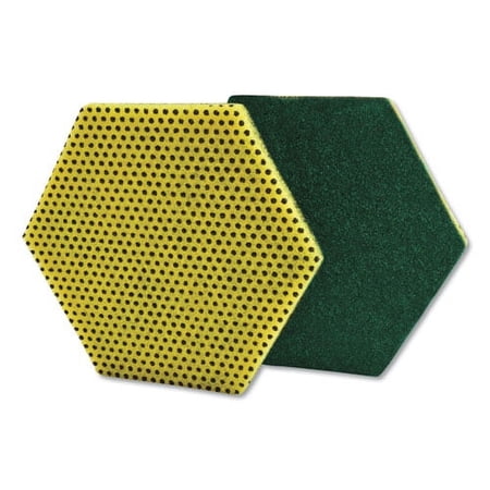Dual Purpose Scour Pad, 5 X 5, Green/yellow, 15/carton | Bundle of 10 Cartons